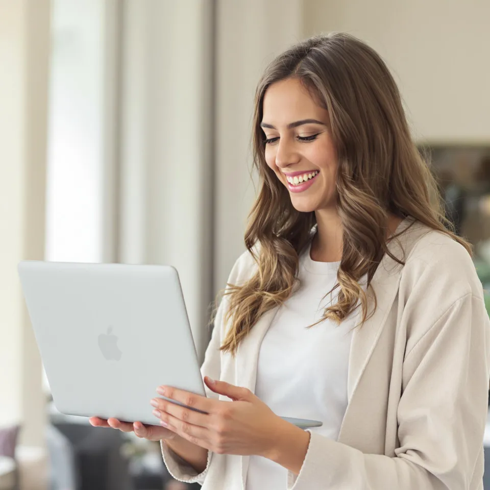 Joven escritora sonriente